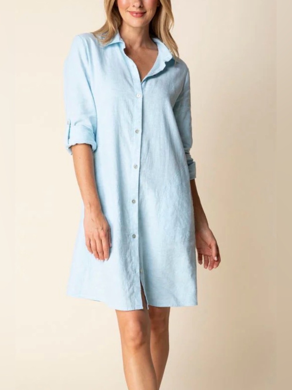 Habitat Linen Solid Shirt Dress NWT Topaz Blue Classic Spring 2026 L